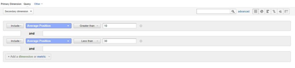 average position based on query