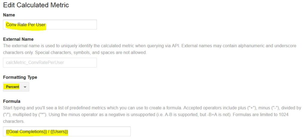 create new calculated metric